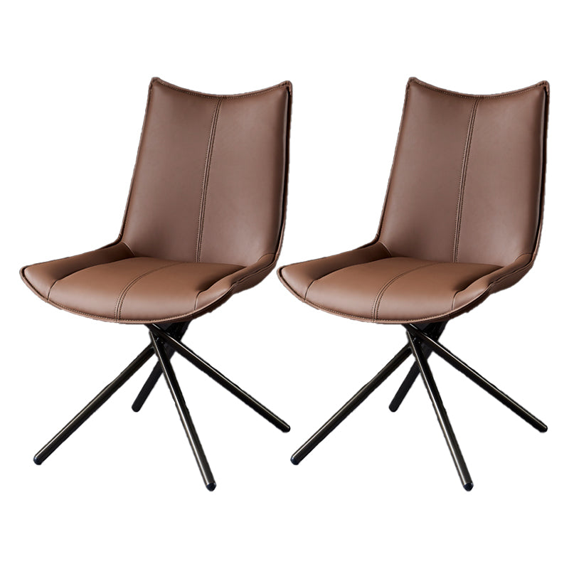 Modern Leather Home Side Chair Solid Back Dining Chair (Set of 2) Brown Clearhalo ' kitchen&dining_furn' 'Dining Chairs' 'Dining Tables & Seating' 'dining_chair' 'furn' 'furn_dining_chair' 'Furniture' 'furniture_dining_chair' 'Kitchen & Dining Furniture' 'kitchen' 4205923