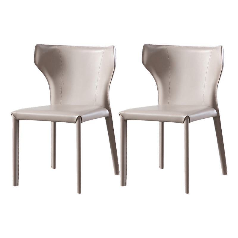 Contemporary Metal Dining Armless Chair Leather Dining Chairs for Home Use Light Khaki 2 Piece Set Clearhalo ' kitchen&dining_furn' 'Dining Chairs' 'Dining Tables & Seating' 'dining_chair' 'furn' 'furn_dining_chair' 'Furniture' 'furniture_dining_chair' 'Kitchen & Dining Furniture' 'kitchen' 4205962