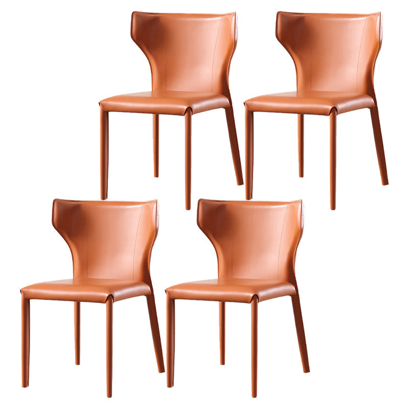 Contemporary Metal Dining Armless Chair Leather Dining Chairs for Home Use Orange 4 Piece Set Clearhalo ' kitchen&dining_furn' 'Dining Chairs' 'Dining Tables & Seating' 'dining_chair' 'furn' 'furn_dining_chair' 'Furniture' 'furniture_dining_chair' 'Kitchen & Dining Furniture' 'kitchen' 4205971