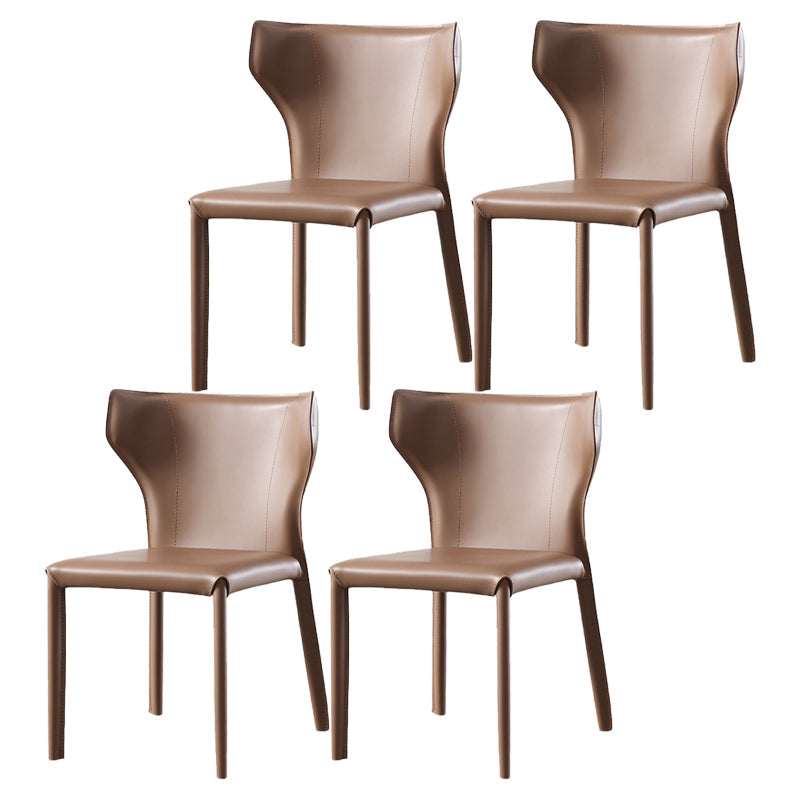 Contemporary Metal Dining Armless Chair Leather Dining Chairs for Home Use Brown 4 Piece Set Clearhalo ' kitchen&dining_furn' 'Dining Chairs' 'Dining Tables & Seating' 'dining_chair' 'furn' 'furn_dining_chair' 'Furniture' 'furniture_dining_chair' 'Kitchen & Dining Furniture' 'kitchen' 4205978