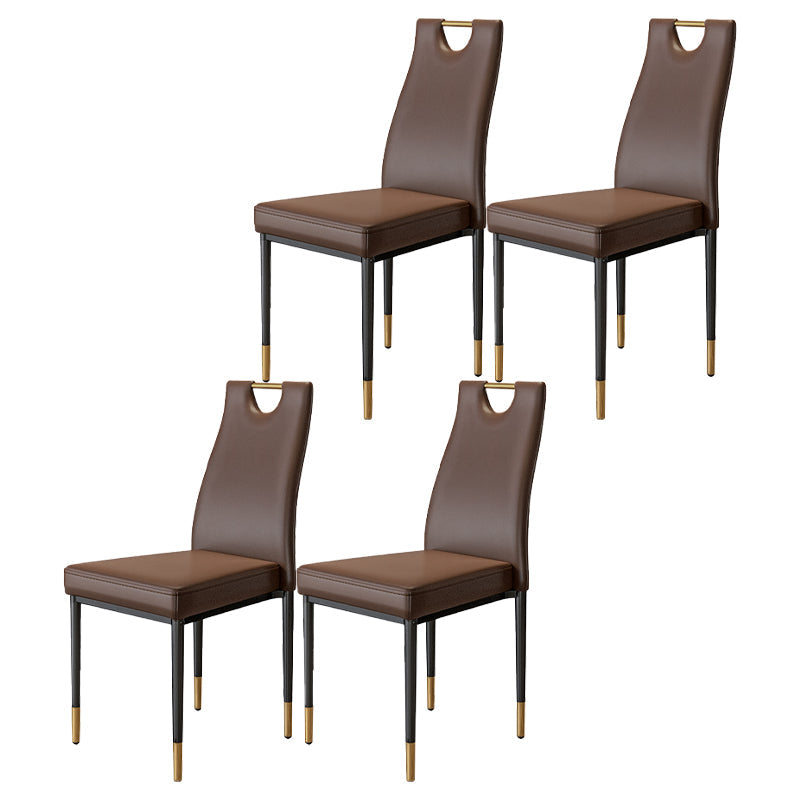 Stackable Leather Home Side Chair Modern Solid Back Dining Chair (Set of 4) Brown Clearhalo ' kitchen&dining_furn' 'Dining Chairs' 'Dining Tables & Seating' 'dining_chair' 'furn' 'furn_dining_chair' 'Furniture' 'furniture_dining_chair' 'Kitchen & Dining Furniture' 'kitchen' 4205981