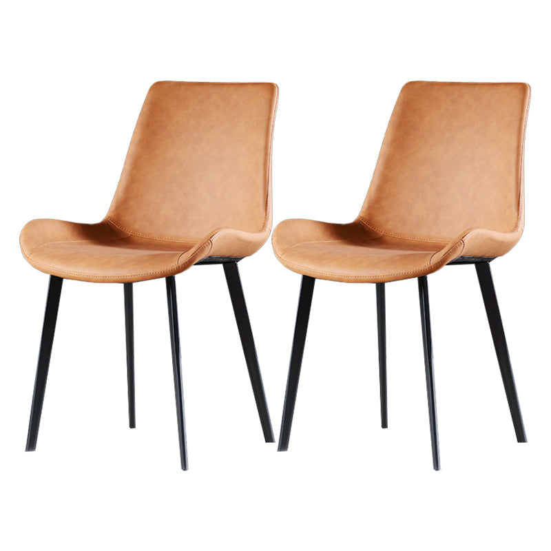 Modern Leather Side Chair Matte Finish Solid Back Dining Chair (Set of 2) Brown Clearhalo ' kitchen&dining_furn' 'Dining Chairs' 'Dining Tables & Seating' 'dining_chair' 'furn' 'furn_dining_chair' 'Furniture' 'furniture_dining_chair' 'Kitchen & Dining Furniture' 'kitchen' 4206078