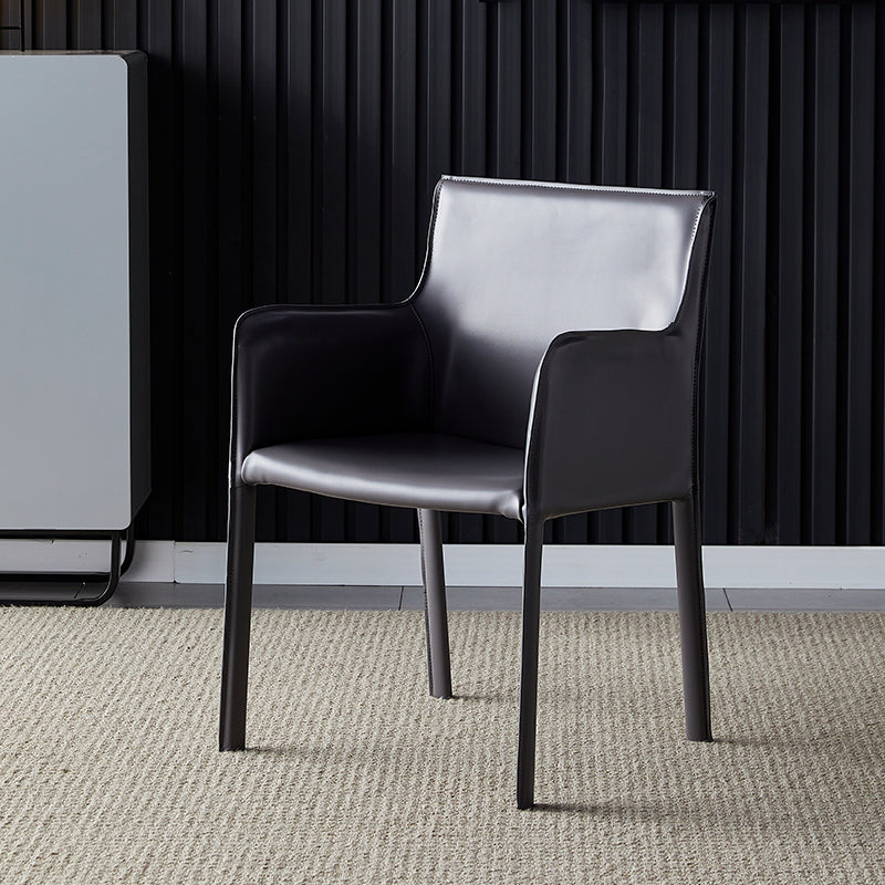 Leather Dining Armchair Upholstered Arm Single Chair with Metal Legs Grey Clearhalo ' kitchen&dining_furn' 'Dining Chairs' 'Dining Tables & Seating' 'dining_chair' 'furn' 'furn_dining_chair' 'Furniture' 'furniture_dining_chair' 'Kitchen & Dining Furniture' 'kitchen' 4206139