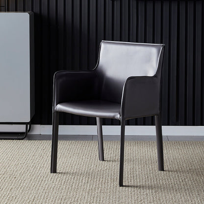 Leather Dining Armchair Upholstered Arm Single Chair with Metal Legs Grey Clearhalo ' kitchen&dining_furn' 'Dining Chairs' 'Dining Tables & Seating' 'dining_chair' 'furn' 'furn_dining_chair' 'Furniture' 'furniture_dining_chair' 'Kitchen & Dining Furniture' 'kitchen' 4206139