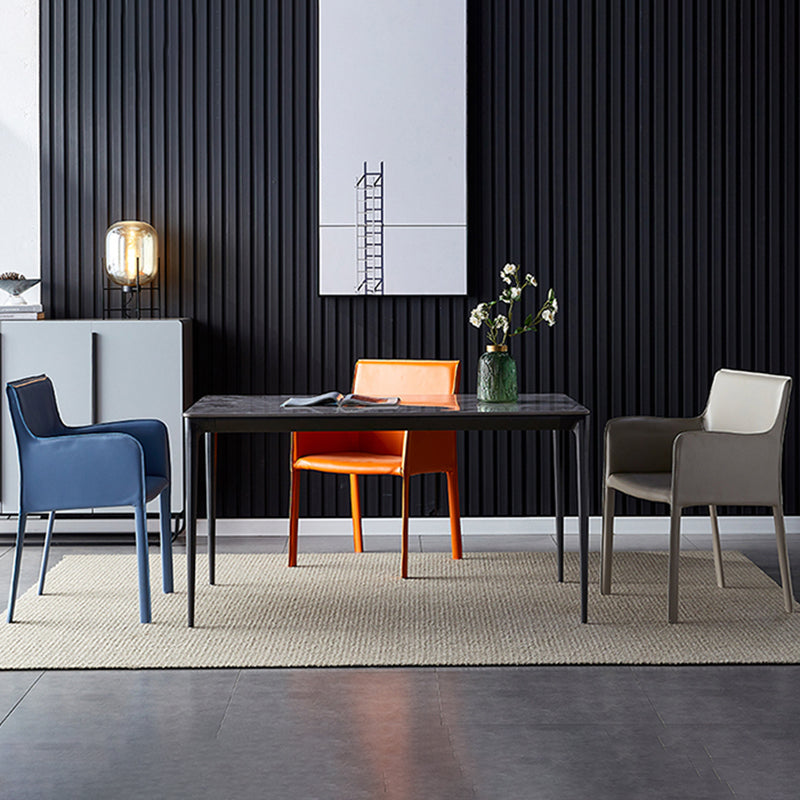 Leather Dining Armchair Upholstered Arm Single Chair with Metal Legs Clearhalo ' kitchen&dining_furn' 'Dining Chairs' 'Dining Tables & Seating' 'dining_chair' 'furn' 'furn_dining_chair' 'Furniture' 'furniture_dining_chair' 'Kitchen & Dining Furniture' 'kitchen' 4206141