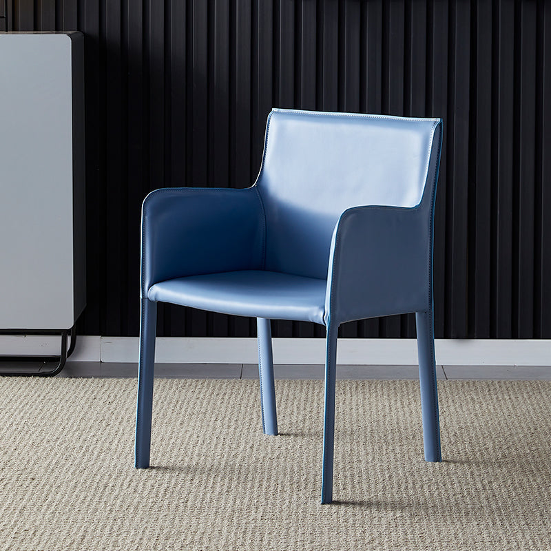 Leather Dining Armchair Upholstered Arm Single Chair with Metal Legs Light Blue Clearhalo ' kitchen&dining_furn' 'Dining Chairs' 'Dining Tables & Seating' 'dining_chair' 'furn' 'furn_dining_chair' 'Furniture' 'furniture_dining_chair' 'Kitchen & Dining Furniture' 'kitchen' 4206142
