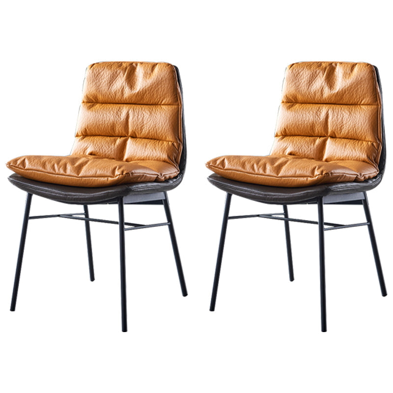 Modern Design Leather Dining Side Chair Upholstered Solid Back Armless Chairs Yellow 2 Piece Set Clearhalo ' kitchen&dining_furn' 'Dining Chairs' 'Dining Tables & Seating' 'dining_chair' 'furn' 'furn_dining_chair' 'Furniture' 'furniture_dining_chair' 'Kitchen & Dining Furniture' 'kitchen' 4206247