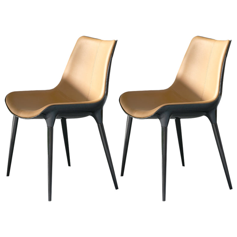 Contemporary Design Leather Dining Side Chair Arm Solid Back Chair for Kitchen Yellow 2 Piece Set Clearhalo ' kitchen&dining_furn' 'Dining Chairs' 'Dining Tables & Seating' 'dining_chair' 'furn' 'furn_dining_chair' 'Furniture' 'furniture_dining_chair' 'Kitchen & Dining Furniture' 'kitchen' 4206317