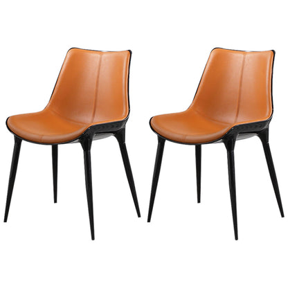 Contemporary Design Leather Dining Side Chair Arm Solid Back Chair for Kitchen Orange 2 Piece Set Clearhalo ' kitchen&dining_furn' 'Dining Chairs' 'Dining Tables & Seating' 'dining_chair' 'furn' 'furn_dining_chair' 'Furniture' 'furniture_dining_chair' 'Kitchen & Dining Furniture' 'kitchen' 4206319