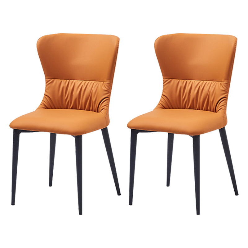 Industrial Metal Dining Room Chairs Armless Faux Leather Dining Chairs for Home Use Orange 2 Piece Set Clearhalo ' kitchen&dining_furn' 'Dining Chairs' 'Dining Tables & Seating' 'dining_chair' 'furn' 'furn_dining_chair' 'Furniture' 'furniture_dining_chair' 'Kitchen & Dining Furniture' 'kitchen' 4206452