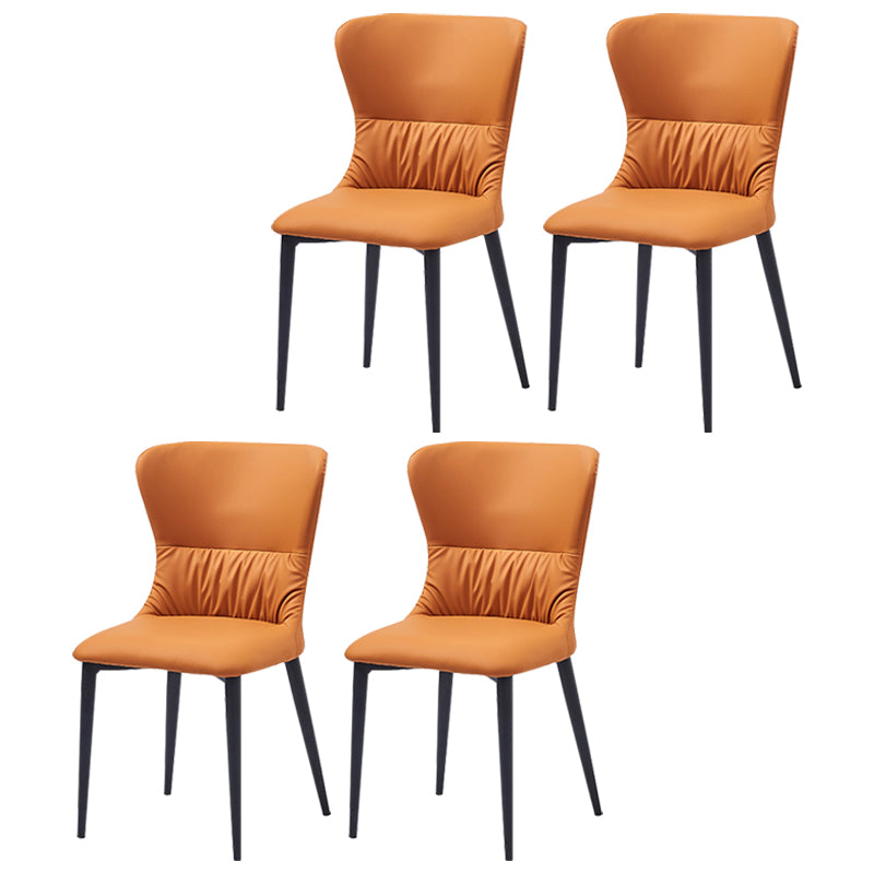 Industrial Metal Dining Room Chairs Armless Faux Leather Dining Chairs for Home Use Orange 4 Piece Set Clearhalo ' kitchen&dining_furn' 'Dining Chairs' 'Dining Tables & Seating' 'dining_chair' 'furn' 'furn_dining_chair' 'Furniture' 'furniture_dining_chair' 'Kitchen & Dining Furniture' 'kitchen' 4206453