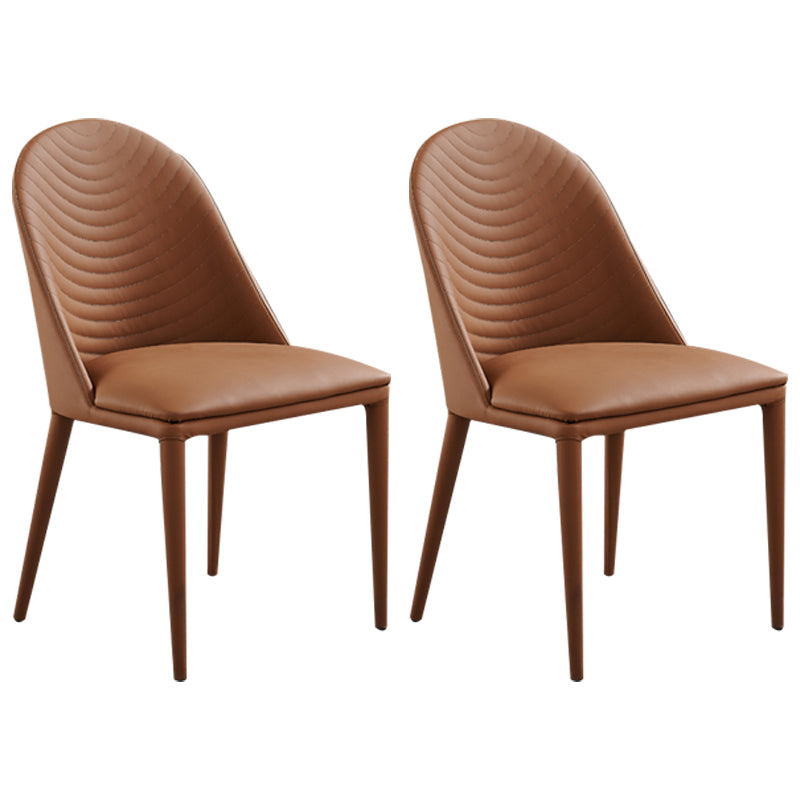 Modern PU Leather Dining Chair Armless Metal Dining Chair for Home Use (Set of 2) Coffee Clearhalo ' kitchen&dining_furn' 'Dining Chairs' 'Dining Tables & Seating' 'dining_chair' 'furn' 'furn_dining_chair' 'Furniture' 'furniture_dining_chair' 'Kitchen & Dining Furniture' 'kitchen' 4206551
