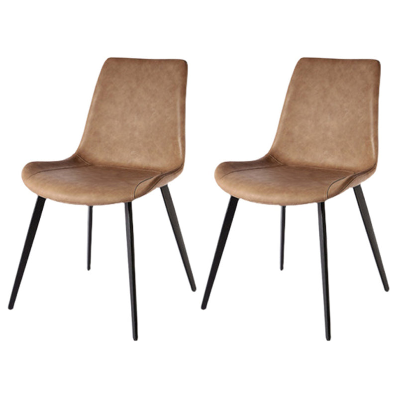 Modern Leather Restaurant Side Chair Solid Back Dining Chair (Set of 2) Brown Clearhalo ' kitchen&dining_furn' 'Dining Chairs' 'Dining Tables & Seating' 'dining_chair' 'furn' 'furn_dining_chair' 'Furniture' 'furniture_dining_chair' 'Kitchen & Dining Furniture' 'kitchen' 4206564