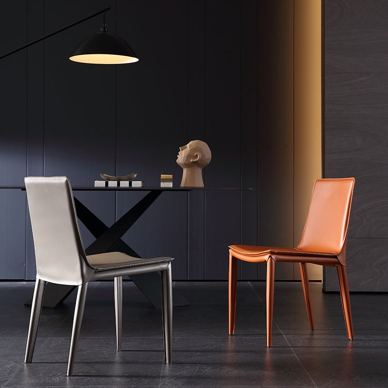 Designer Style Leather Home Side Chair Solid Back Dining Chair (Set of 2) Clearhalo ' kitchen&dining_furn' 'Dining Chairs' 'Dining Tables & Seating' 'dining_chair' 'furn' 'furn_dining_chair' 'Furniture' 'furniture_dining_chair' 'Kitchen & Dining Furniture' 'kitchen' 4206604