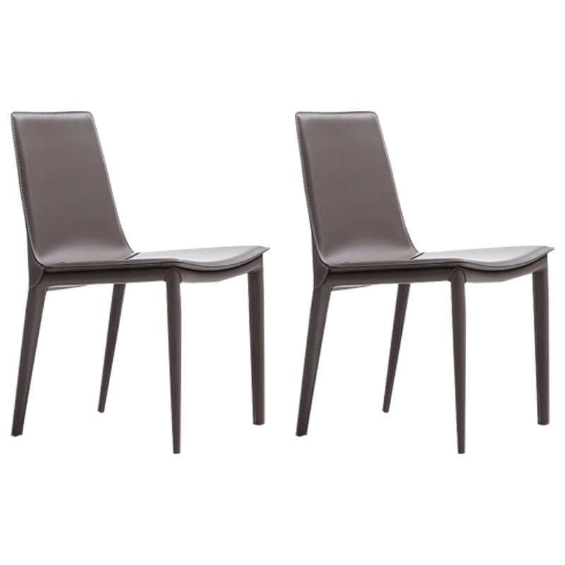 Designer Style Leather Home Side Chair Solid Back Dining Chair (Set of 2) Grey Clearhalo ' kitchen&dining_furn' 'Dining Chairs' 'Dining Tables & Seating' 'dining_chair' 'furn' 'furn_dining_chair' 'Furniture' 'furniture_dining_chair' 'Kitchen & Dining Furniture' 'kitchen' 4206605