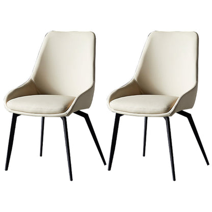 Modern Restaurant Leather Side Chair Matte Finish Parsons Dining Chair with Black Legs Off-White 2 Piece Set Clearhalo ' kitchen&dining_furn' 'Dining Chairs' 'Dining Tables & Seating' 'dining_chair' 'furn' 'furn_dining_chair' 'Furniture' 'furniture_dining_chair' 'Kitchen & Dining Furniture' 'kitchen' 4206657