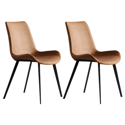 Modern Restaurant Leather Side Chair Solid Back Dining Chair with Black Legs Ginger 2 Piece Set Clearhalo ' kitchen&dining_furn' 'Dining Chairs' 'Dining Tables & Seating' 'dining_chair' 'furn' 'furn_dining_chair' 'Furniture' 'furniture_dining_chair' 'Kitchen & Dining Furniture' 'kitchen' 4206666