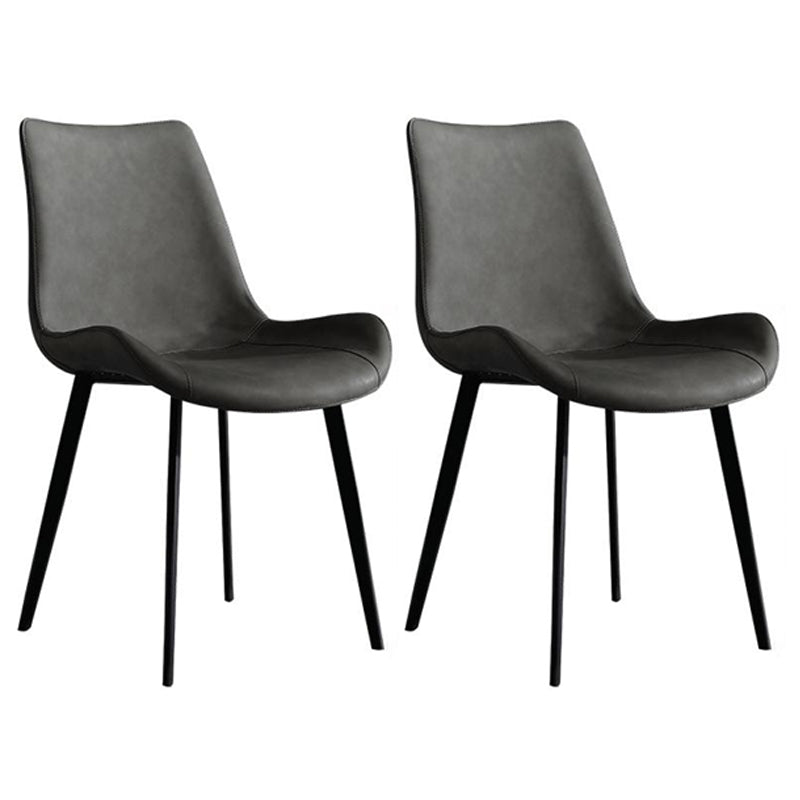 Modern Restaurant Leather Side Chair Solid Back Dining Chair with Black Legs Dark Gray 2 Piece Set Clearhalo ' kitchen&dining_furn' 'Dining Chairs' 'Dining Tables & Seating' 'dining_chair' 'furn' 'furn_dining_chair' 'Furniture' 'furniture_dining_chair' 'Kitchen & Dining Furniture' 'kitchen' 4206667
