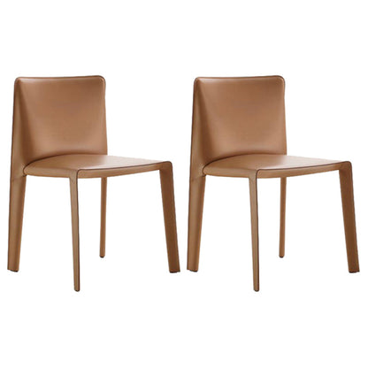 Designer Style Leather Side Chair Matte Finish Solid Back Dining Chair (Set of 2) Yellow Clearhalo ' kitchen&dining_furn' 'Dining Chairs' 'Dining Tables & Seating' 'dining_chair' 'furn' 'furn_dining_chair' 'Furniture' 'furniture_dining_chair' 'Kitchen & Dining Furniture' 'kitchen' 4206735