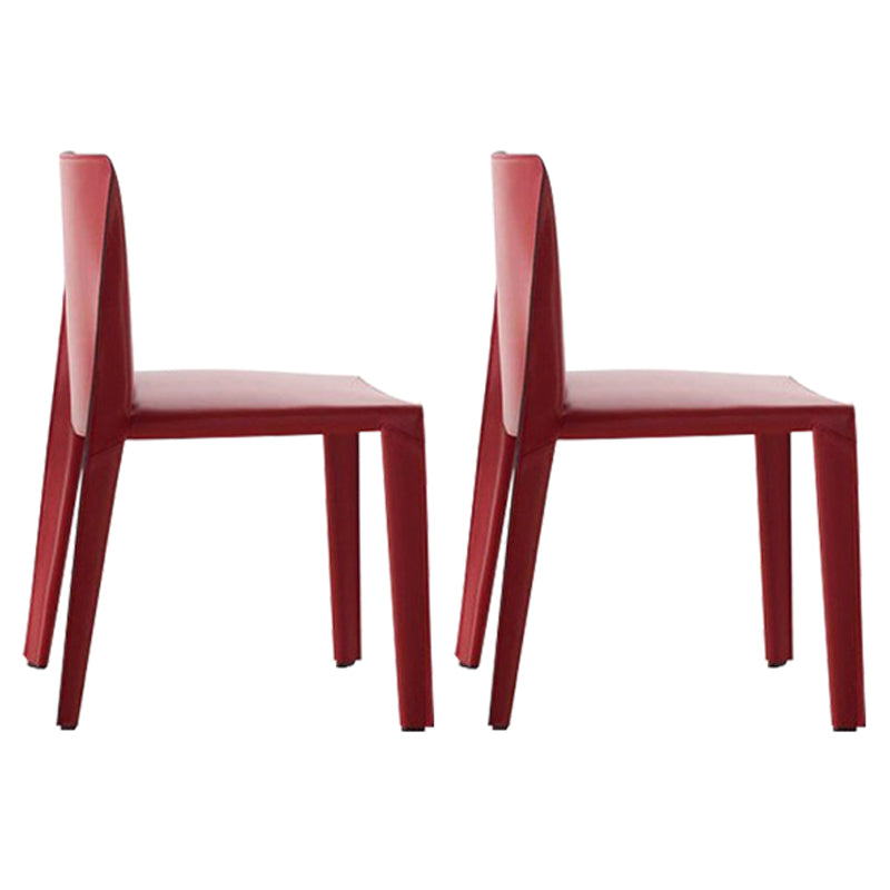 Designer Style Leather Side Chair Matte Finish Solid Back Dining Chair (Set of 2) Red Clearhalo ' kitchen&dining_furn' 'Dining Chairs' 'Dining Tables & Seating' 'dining_chair' 'furn' 'furn_dining_chair' 'Furniture' 'furniture_dining_chair' 'Kitchen & Dining Furniture' 'kitchen' 4206737