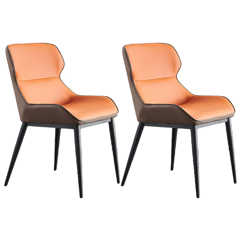 Contemporary Metal Dining Arm Chair Faux Leather Side Chair for Home Use (Set of 2) Orange Clearhalo ' kitchen&dining_furn' 'Dining Chairs' 'Dining Tables & Seating' 'dining_chair' 'furn' 'furn_dining_chair' 'Furniture' 'furniture_dining_chair' 'Kitchen & Dining Furniture' 'kitchen' 4207020