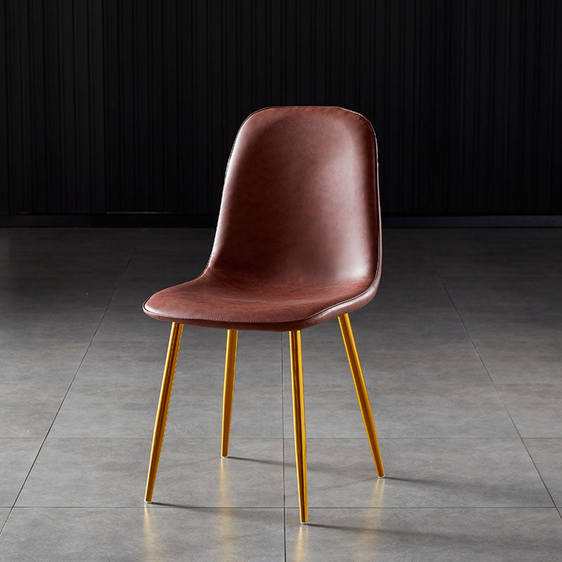 Nordic Style Metal Dining Chairs Solid Back Dining Side Armless Chairs for Kitchen Dark Brown 1 Piece Brass Gold Clearhalo ' kitchen&dining_furn' 'Dining Chairs' 'Dining Tables & Seating' 'dining_chair' 'furn' 'furn_dining_chair' 'Furniture' 'furniture_dining_chair' 'Kitchen & Dining Furniture' 'kitchen' 4207043