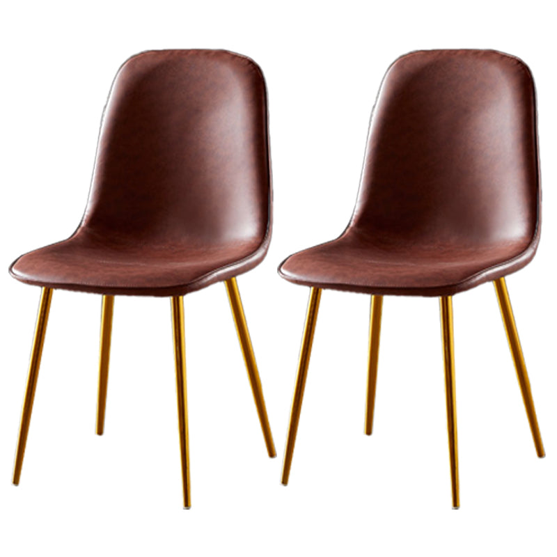 Nordic Style Metal Dining Chairs Solid Back Dining Side Armless Chairs for Kitchen Dark Brown 2 Piece Set Brass Gold Clearhalo ' kitchen&dining_furn' 'Dining Chairs' 'Dining Tables & Seating' 'dining_chair' 'furn' 'furn_dining_chair' 'Furniture' 'furniture_dining_chair' 'Kitchen & Dining Furniture' 'kitchen' 4207045