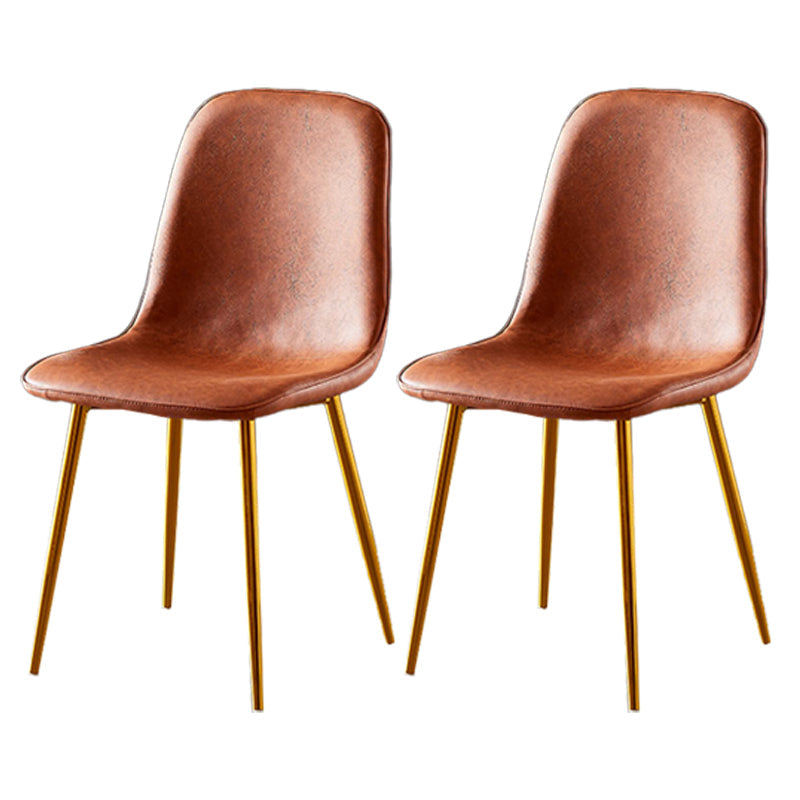 Nordic Style Metal Dining Chairs Solid Back Dining Side Armless Chairs for Kitchen Light Brown 2 Piece Set Brass Gold Clearhalo ' kitchen&dining_furn' 'Dining Chairs' 'Dining Tables & Seating' 'dining_chair' 'furn' 'furn_dining_chair' 'Furniture' 'furniture_dining_chair' 'Kitchen & Dining Furniture' 'kitchen' 4207051