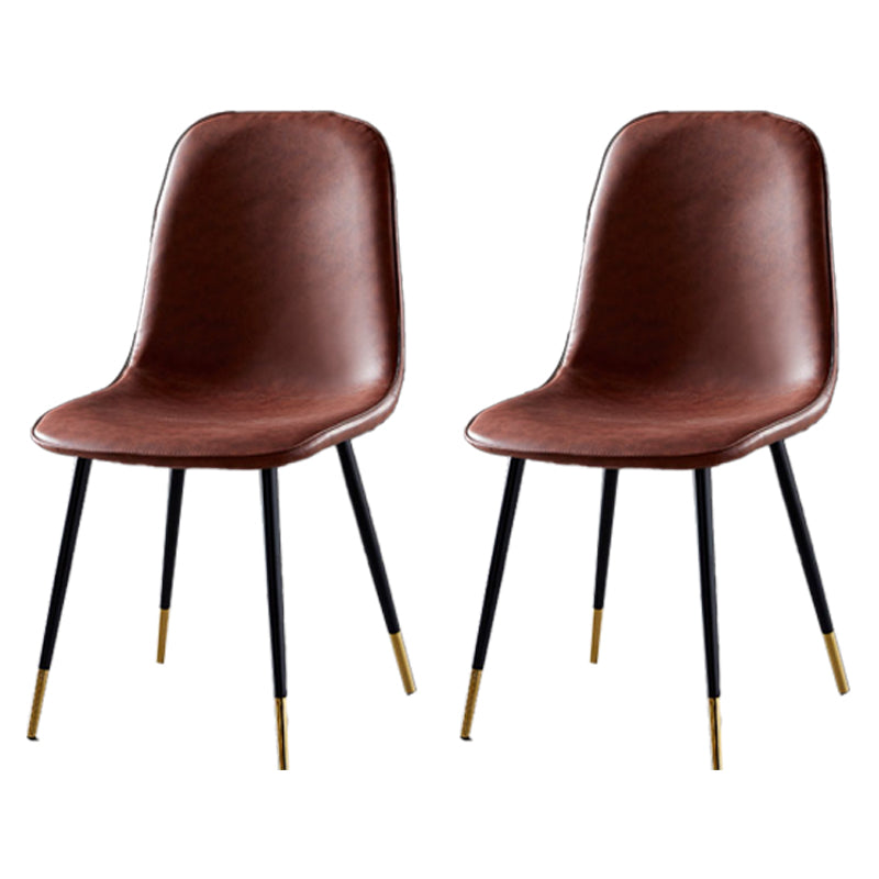 Nordic Style Metal Dining Chairs Solid Back Dining Side Armless Chairs for Kitchen Dark Brown 2 Piece Set Black Gold Clearhalo ' kitchen&dining_furn' 'Dining Chairs' 'Dining Tables & Seating' 'dining_chair' 'furn' 'furn_dining_chair' 'Furniture' 'furniture_dining_chair' 'Kitchen & Dining Furniture' 'kitchen' 4207055