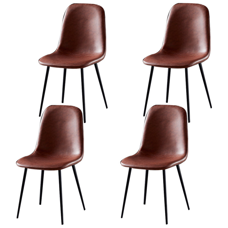 Nordic Style Metal Dining Chairs Solid Back Dining Side Armless Chairs for Kitchen Dark Brown 4 Piece Set Black Clearhalo ' kitchen&dining_furn' 'Dining Chairs' 'Dining Tables & Seating' 'dining_chair' 'furn' 'furn_dining_chair' 'Furniture' 'furniture_dining_chair' 'Kitchen & Dining Furniture' 'kitchen' 4207062