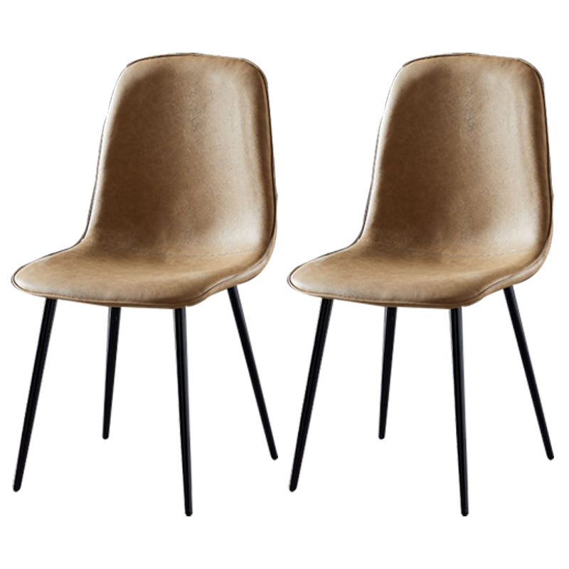 Nordic Style Metal Dining Chairs Solid Back Dining Side Armless Chairs for Kitchen Camel 2 Piece Set Black Clearhalo ' kitchen&dining_furn' 'Dining Chairs' 'Dining Tables & Seating' 'dining_chair' 'furn' 'furn_dining_chair' 'Furniture' 'furniture_dining_chair' 'Kitchen & Dining Furniture' 'kitchen' 4207073