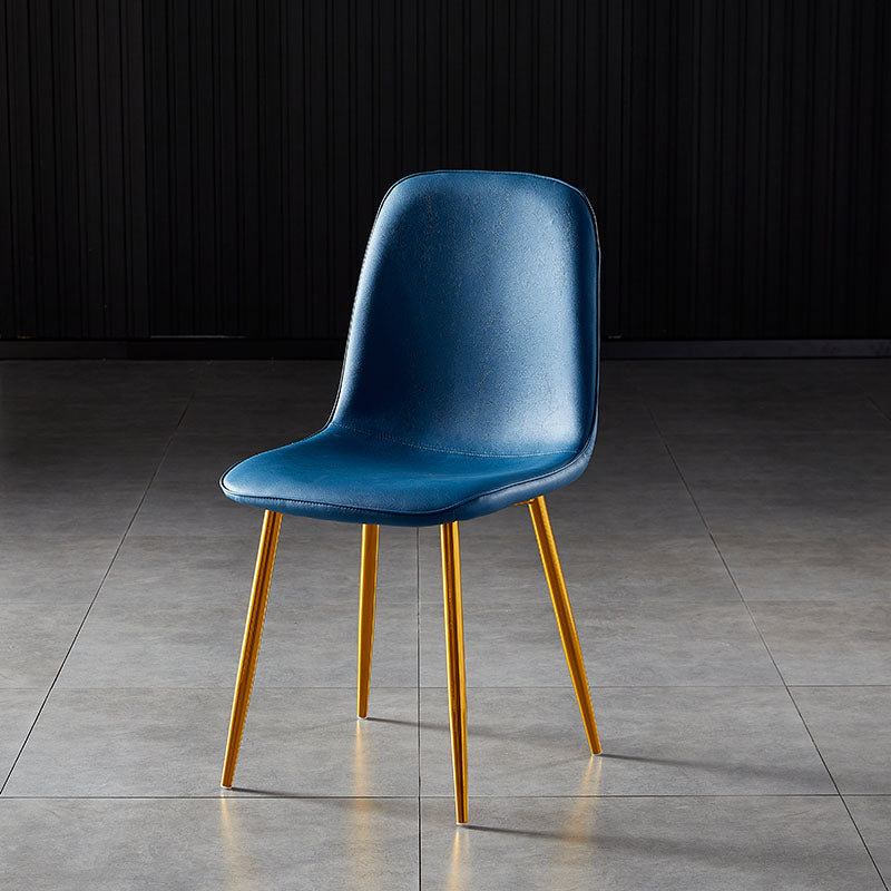 Nordic Style Metal Dining Chairs Solid Back Dining Side Armless Chairs for Kitchen Blue 1 Piece Brass Gold Clearhalo ' kitchen&dining_furn' 'Dining Chairs' 'Dining Tables & Seating' 'dining_chair' 'furn' 'furn_dining_chair' 'Furniture' 'furniture_dining_chair' 'Kitchen & Dining Furniture' 'kitchen' 4207081