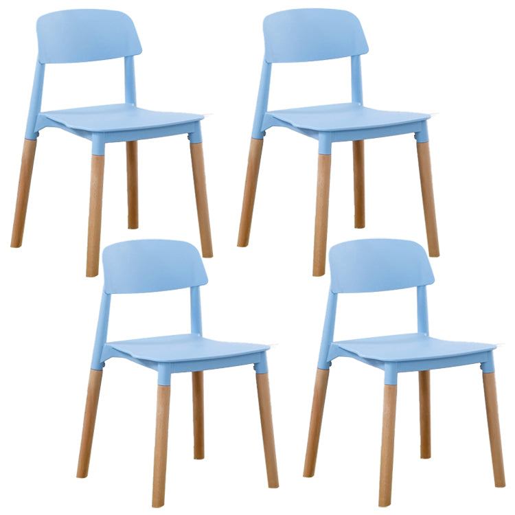 Home Plastic Armless Dining Chair Open Back Dining Side Chairs with Wood Legs Blue 4 Piece Set Clearhalo ' kitchen&dining_furn' 'Dining Chairs' 'Dining Tables & Seating' 'dining_chair' 'furn' 'furn_dining_chair' 'Furniture' 'furniture_dining_chair' 'Kitchen & Dining Furniture' 'kitchen' 4207184