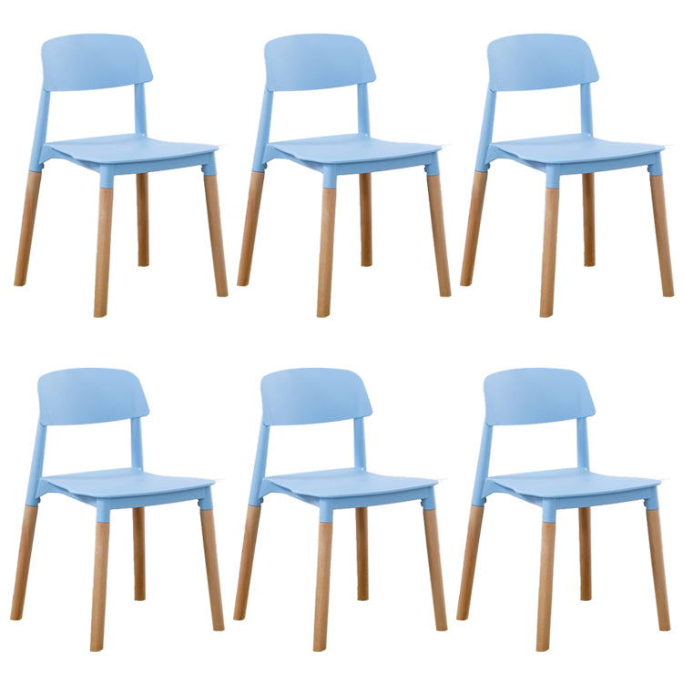 Home Plastic Armless Dining Chair Open Back Dining Side Chairs with Wood Legs Blue 6 Piece Set Clearhalo ' kitchen&dining_furn' 'Dining Chairs' 'Dining Tables & Seating' 'dining_chair' 'furn' 'furn_dining_chair' 'Furniture' 'furniture_dining_chair' 'Kitchen & Dining Furniture' 'kitchen' 4207186