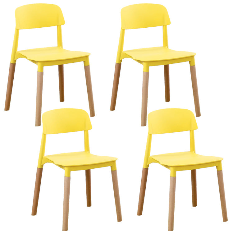 Home Plastic Armless Dining Chair Open Back Dining Side Chairs with Wood Legs Yellow 4 Piece Set Clearhalo ' kitchen&dining_furn' 'Dining Chairs' 'Dining Tables & Seating' 'dining_chair' 'furn' 'furn_dining_chair' 'Furniture' 'furniture_dining_chair' 'Kitchen & Dining Furniture' 'kitchen' 4207195
