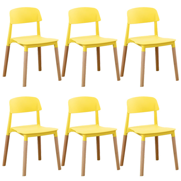 Home Plastic Armless Dining Chair Open Back Dining Side Chairs with Wood Legs Yellow 6 Piece Set Clearhalo ' kitchen&dining_furn' 'Dining Chairs' 'Dining Tables & Seating' 'dining_chair' 'furn' 'furn_dining_chair' 'Furniture' 'furniture_dining_chair' 'Kitchen & Dining Furniture' 'kitchen' 4207197