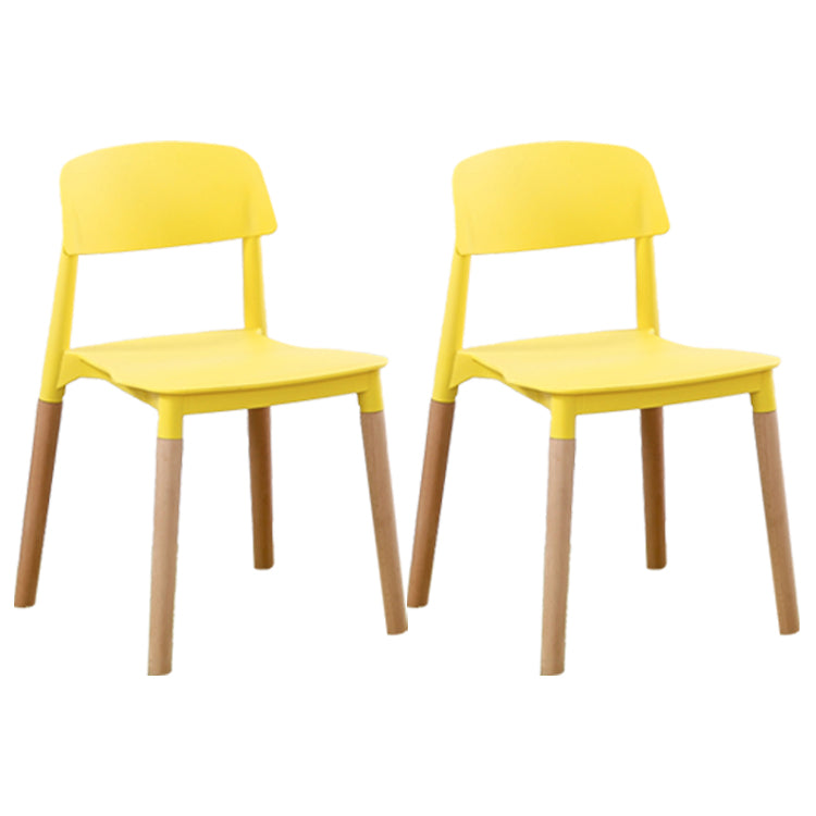 Home Plastic Armless Dining Chair Open Back Dining Side Chairs with Wood Legs Yellow 2 Piece Set Clearhalo ' kitchen&dining_furn' 'Dining Chairs' 'Dining Tables & Seating' 'dining_chair' 'furn' 'furn_dining_chair' 'Furniture' 'furniture_dining_chair' 'Kitchen & Dining Furniture' 'kitchen' 4207199