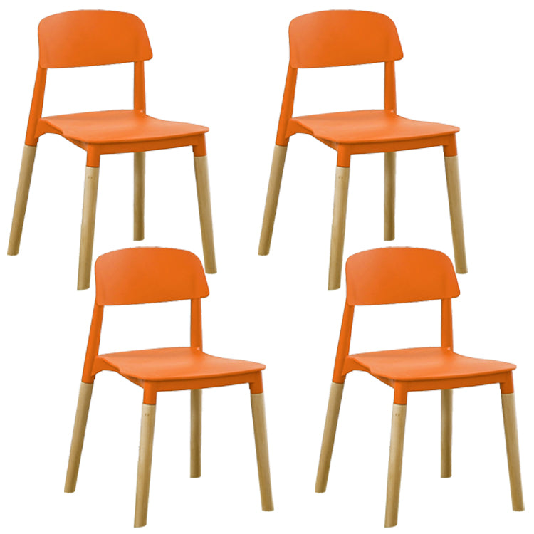 Home Plastic Armless Dining Chair Open Back Dining Side Chairs with Wood Legs Orange 4 Piece Set Clearhalo ' kitchen&dining_furn' 'Dining Chairs' 'Dining Tables & Seating' 'dining_chair' 'furn' 'furn_dining_chair' 'Furniture' 'furniture_dining_chair' 'Kitchen & Dining Furniture' 'kitchen' 4207206