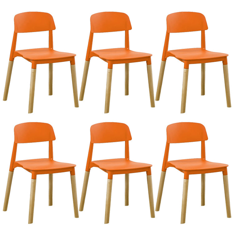 Home Plastic Armless Dining Chair Open Back Dining Side Chairs with Wood Legs Orange 6 Piece Set Clearhalo ' kitchen&dining_furn' 'Dining Chairs' 'Dining Tables & Seating' 'dining_chair' 'furn' 'furn_dining_chair' 'Furniture' 'furniture_dining_chair' 'Kitchen & Dining Furniture' 'kitchen' 4207207