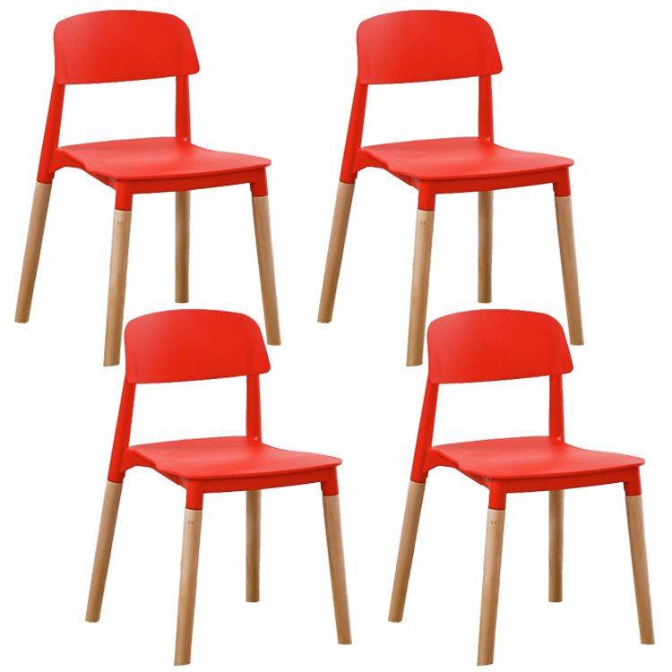 Home Plastic Armless Dining Chair Open Back Dining Side Chairs with Wood Legs Red 4 Piece Set Clearhalo ' kitchen&dining_furn' 'Dining Chairs' 'Dining Tables & Seating' 'dining_chair' 'furn' 'furn_dining_chair' 'Furniture' 'furniture_dining_chair' 'Kitchen & Dining Furniture' 'kitchen' 4207209