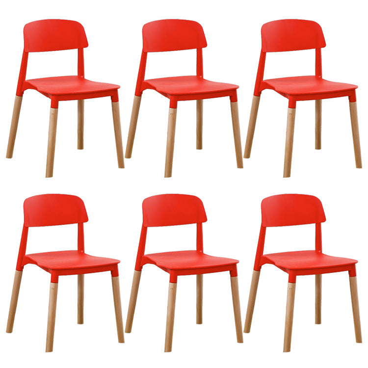 Home Plastic Armless Dining Chair Open Back Dining Side Chairs with Wood Legs Red 6 Piece Set Clearhalo ' kitchen&dining_furn' 'Dining Chairs' 'Dining Tables & Seating' 'dining_chair' 'furn' 'furn_dining_chair' 'Furniture' 'furniture_dining_chair' 'Kitchen & Dining Furniture' 'kitchen' 4207210