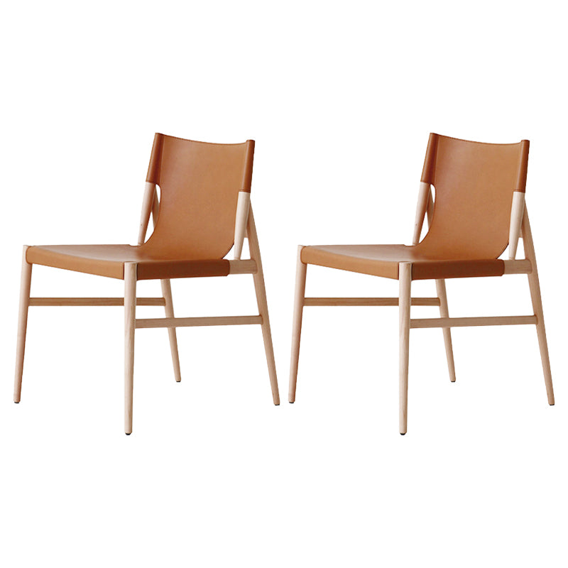 Leather Armless Dining Chairs Home Upholstered Side Chairs with Wood Legs Orange 2 Piece Set Clearhalo ' kitchen&dining_furn' 'Dining Chairs' 'Dining Tables & Seating' 'dining_chair' 'furn' 'furn_dining_chair' 'Furniture' 'furniture_dining_chair' 'Kitchen & Dining Furniture' 'kitchen' 4207251