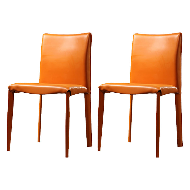 Leather Armless Dining Chairs Home Upholstered Side Chairs with Metal Legs Orange 2 Piece Set Clearhalo ' kitchen&dining_furn' 'Dining Chairs' 'Dining Tables & Seating' 'dining_chair' 'furn' 'furn_dining_chair' 'Furniture' 'furniture_dining_chair' 'Kitchen & Dining Furniture' 'kitchen' 4207395
