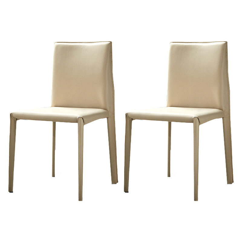 Leather Armless Dining Chairs Home Upholstered Side Chairs with Metal Legs Off-White 2 Piece Set Clearhalo ' kitchen&dining_furn' 'Dining Chairs' 'Dining Tables & Seating' 'dining_chair' 'furn' 'furn_dining_chair' 'Furniture' 'furniture_dining_chair' 'Kitchen & Dining Furniture' 'kitchen' 4207396