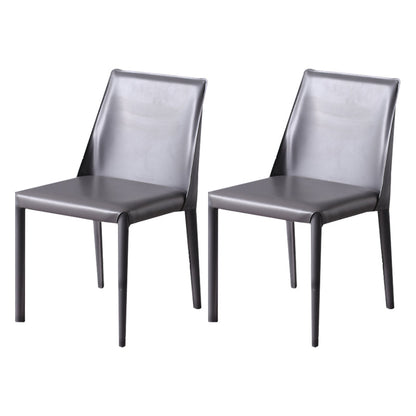 Home Leather Armless Dining Chairs Upholstered Side Chairs with Metal Legs Grey 2 Piece Set Clearhalo ' kitchen&dining_furn' 'Dining Chairs' 'Dining Tables & Seating' 'dining_chair' 'furn' 'furn_dining_chair' 'Furniture' 'furniture_dining_chair' 'Kitchen & Dining Furniture' 'kitchen' 4207442