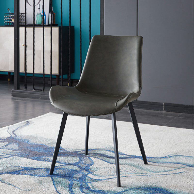 Modern Home Leather Side Chair Solid Back Dining Chair with Metal Legs Clearhalo ' kitchen&dining_furn' 'Dining Chairs' 'Dining Tables & Seating' 'dining_chair' 'furn' 'furn_dining_chair' 'Furniture' 'furniture_dining_chair' 'Kitchen & Dining Furniture' 'kitchen' 4207456