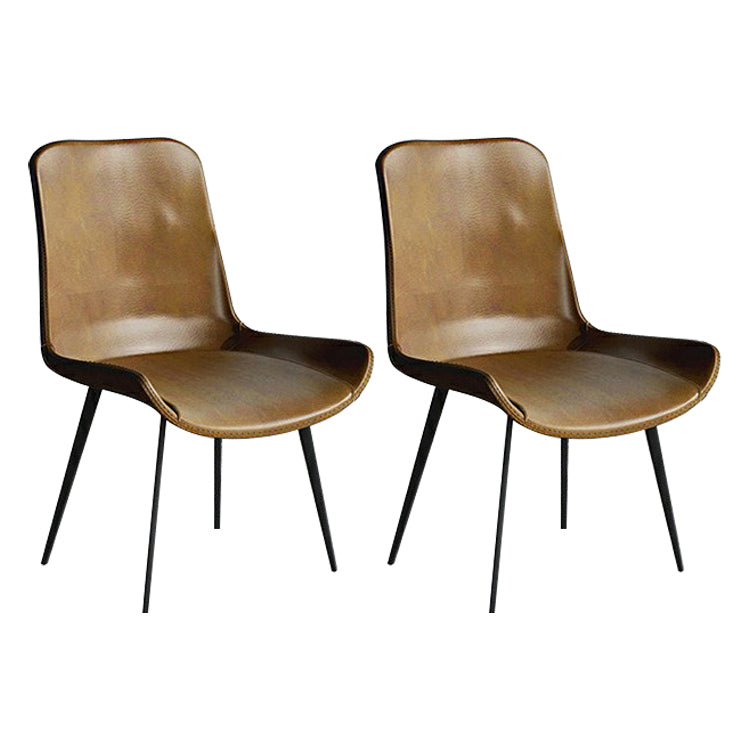 Modern Home Leather Side Chair Solid Back Dining Chair with Metal Legs Brown 2 Piece Set Clearhalo ' kitchen&dining_furn' 'Dining Chairs' 'Dining Tables & Seating' 'dining_chair' 'furn' 'furn_dining_chair' 'Furniture' 'furniture_dining_chair' 'Kitchen & Dining Furniture' 'kitchen' 4207457