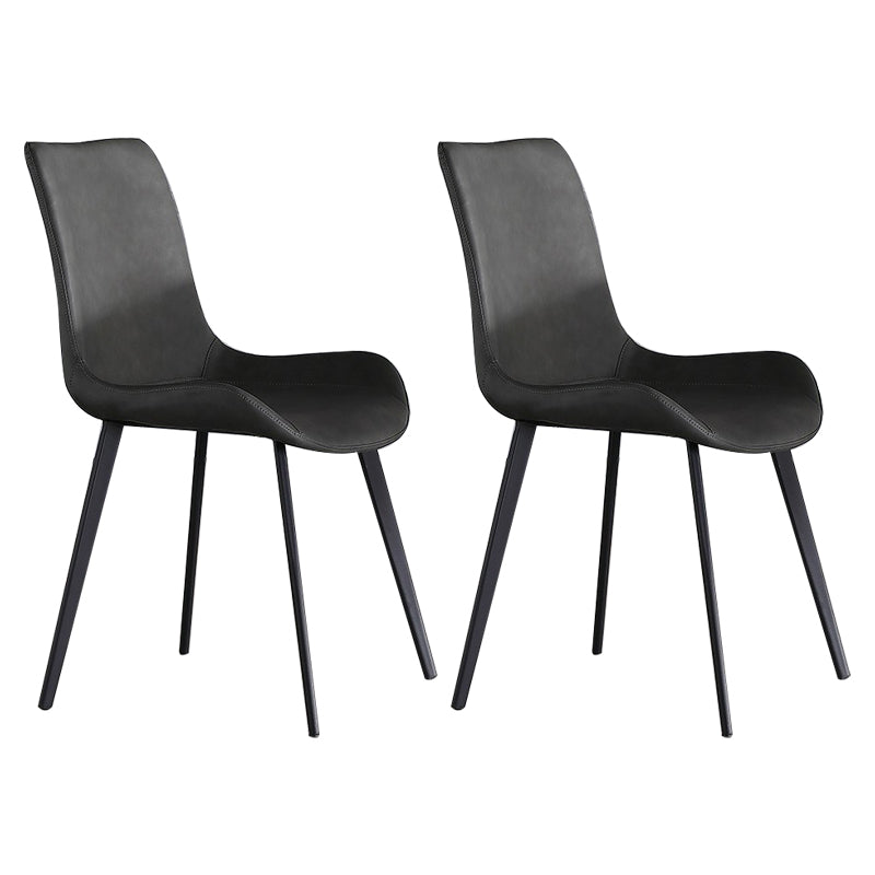 Modern Home Leather Side Chair Solid Back Dining Chair with Metal Legs Black-Gray 2 Piece Set Clearhalo ' kitchen&dining_furn' 'Dining Chairs' 'Dining Tables & Seating' 'dining_chair' 'furn' 'furn_dining_chair' 'Furniture' 'furniture_dining_chair' 'Kitchen & Dining Furniture' 'kitchen' 4207458