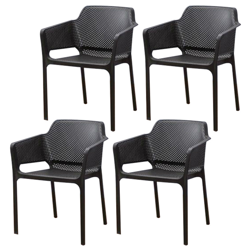 Scandinavian Plastic Dining Arm Chairs Stackable Indoor Dining Armchairs Black 4 Piece Set Clearhalo ' kitchen&dining_furn' 'Dining Chairs' 'Dining Tables & Seating' 'dining_chair' 'furn' 'furn_dining_chair' 'Furniture' 'furniture_dining_chair' 'Kitchen & Dining Furniture' 'kitchen' 4207493