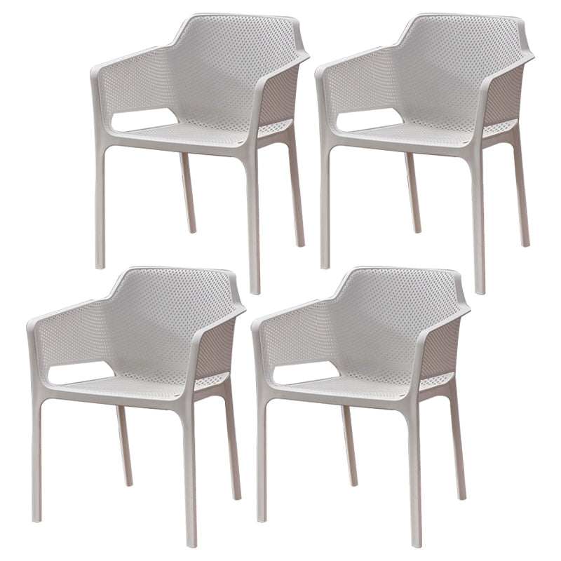Scandinavian Plastic Dining Arm Chairs Stackable Indoor Dining Armchairs White 4 Piece Set Clearhalo ' kitchen&dining_furn' 'Dining Chairs' 'Dining Tables & Seating' 'dining_chair' 'furn' 'furn_dining_chair' 'Furniture' 'furniture_dining_chair' 'Kitchen & Dining Furniture' 'kitchen' 4207498